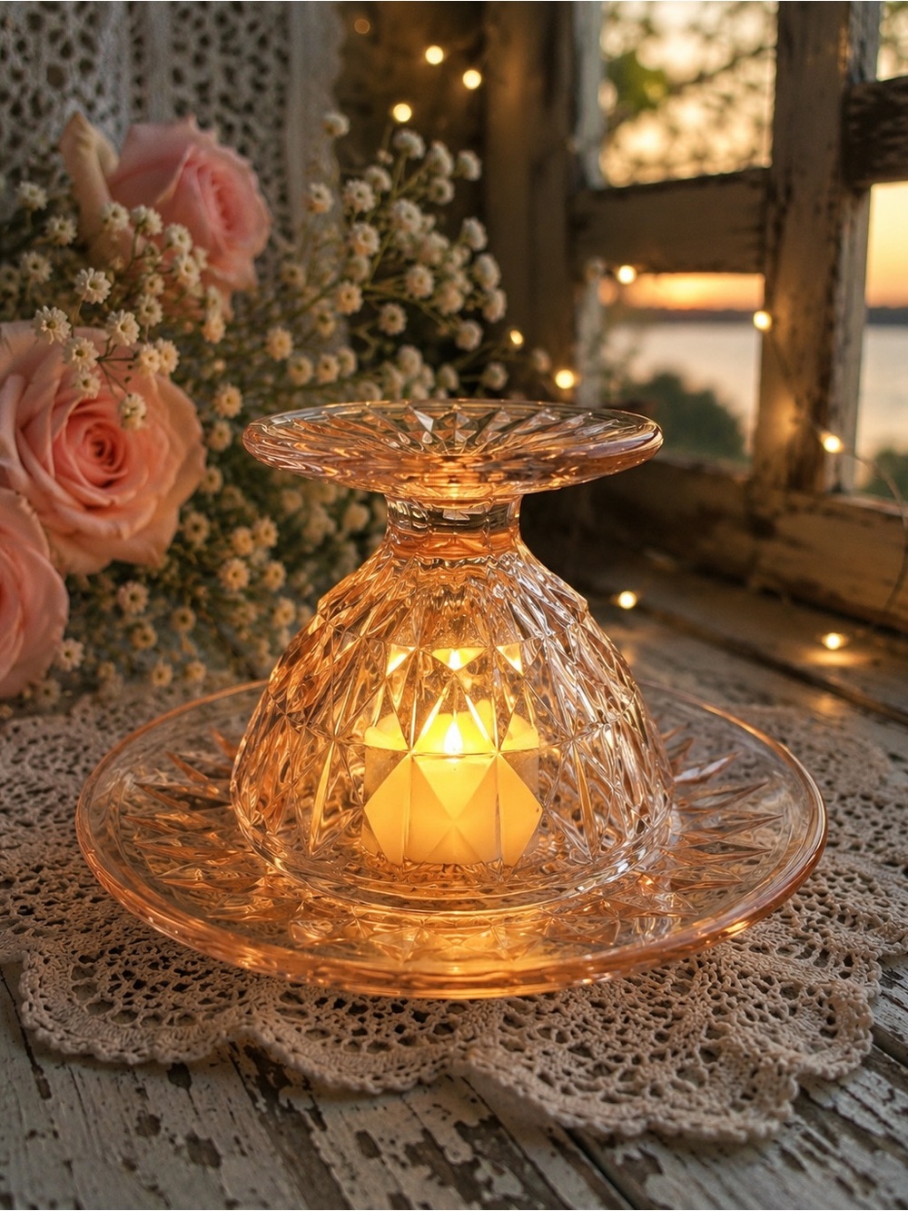 Vintage Pink Depression Glass Sherbet Fairy Lamp | Art Deco Cottagecore